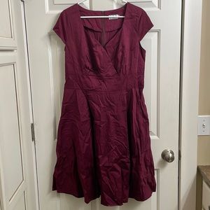 Burgundy, cap sleeve vintage style dress